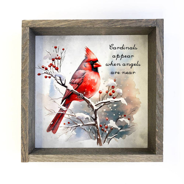 Cardinals Appear - Winter Animal Decor - Wood Framed Art