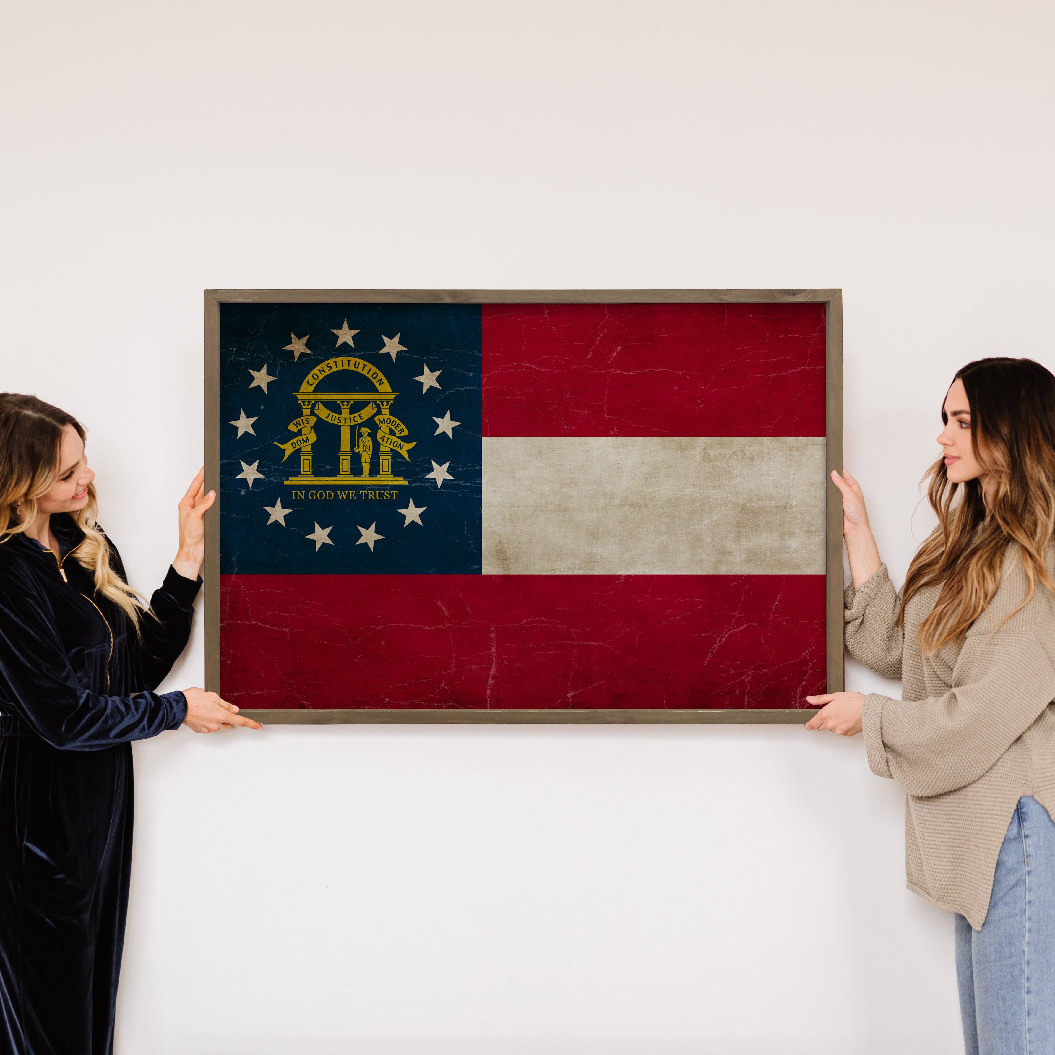 Georgia Vintage Flag - Any State Framed Canvas Art Wood Sign