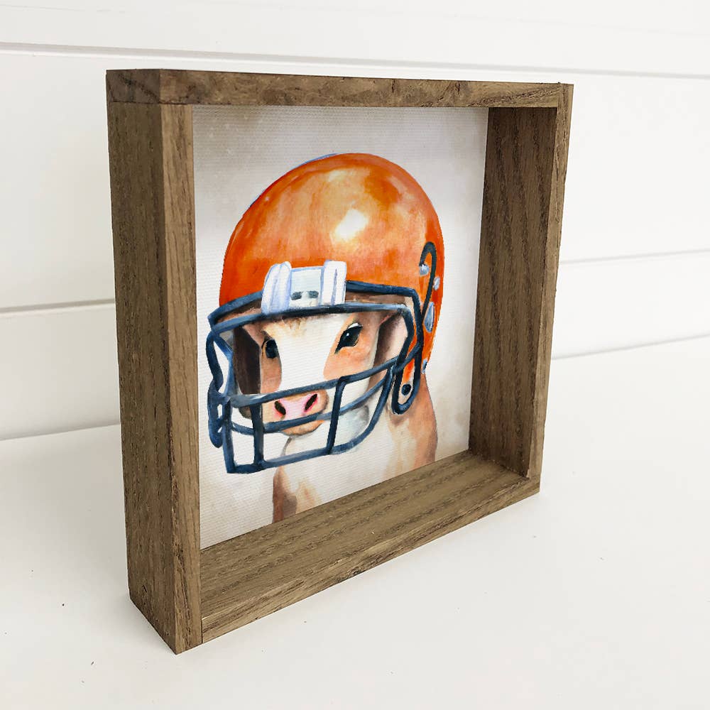 Football Sign - Baby Cow in an Orange Helmet Texas Longhorns