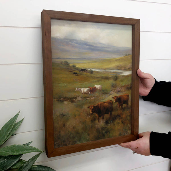 Cattle Valley - Farmhouse Wall Art - Wood Framed Nature Art