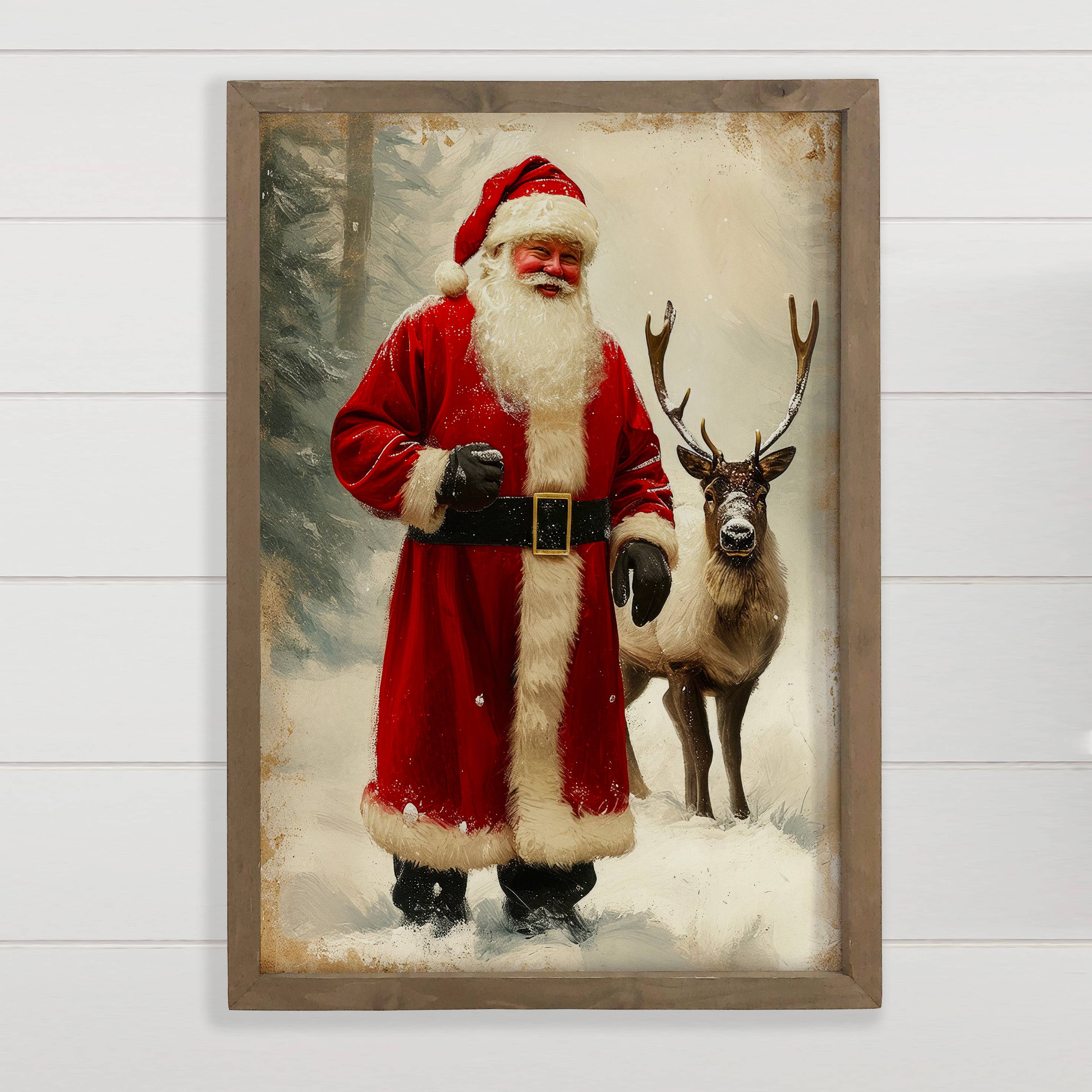Santa Claus and Reindeer Friend - Holiday Canvas Art