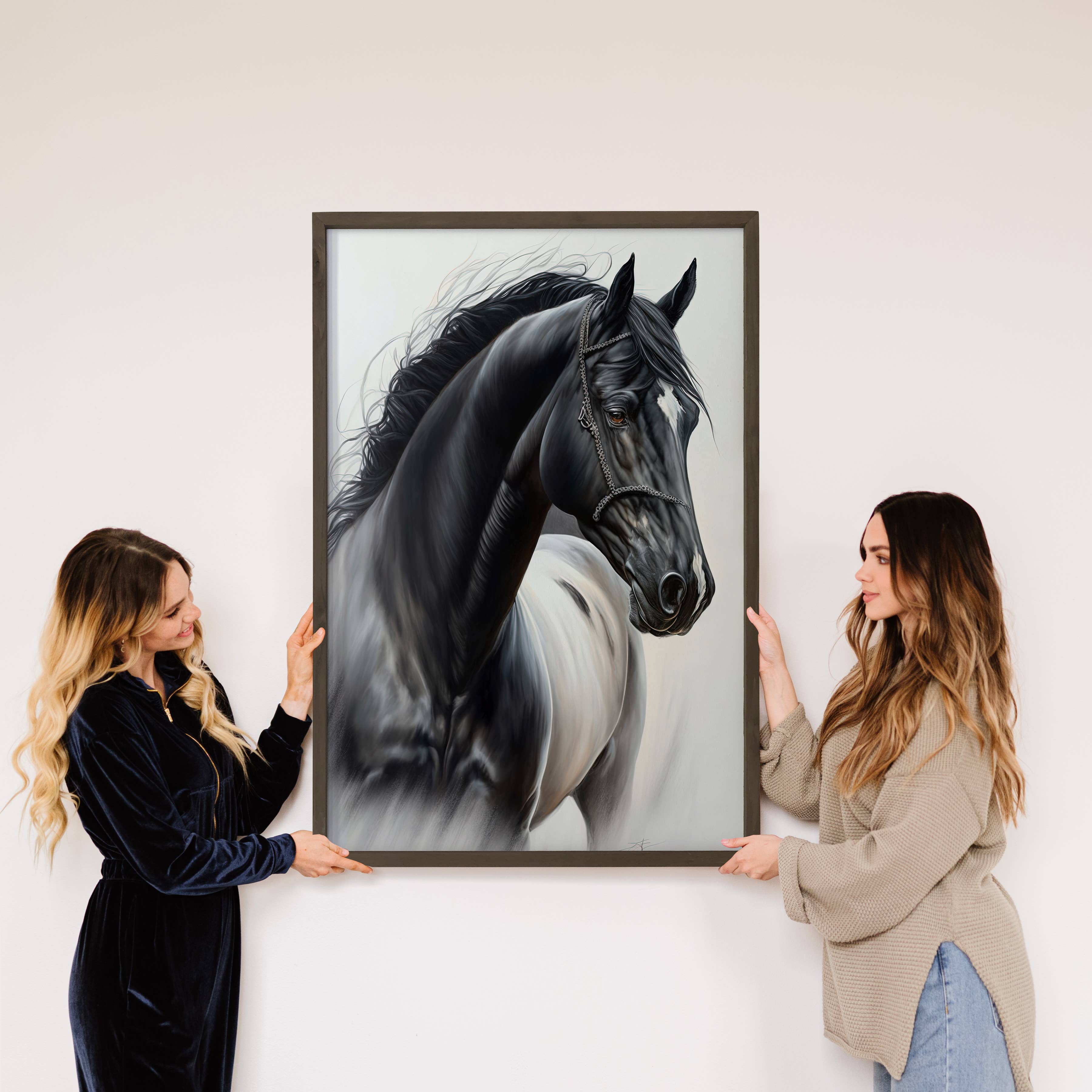 Majestic Horse - Black and White Horse Canvas Art - Framed