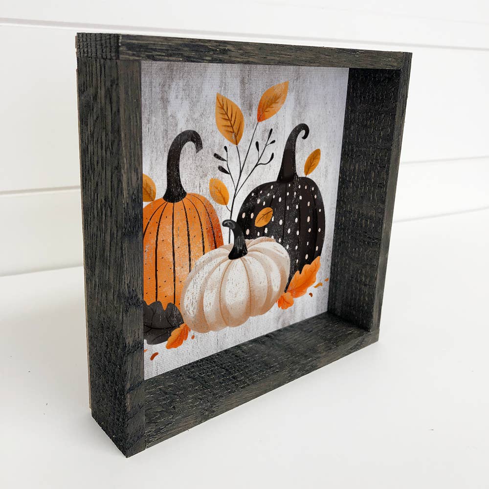 Folk Halloween Pumpkin Trio - Halloween Canvas Art - Framed