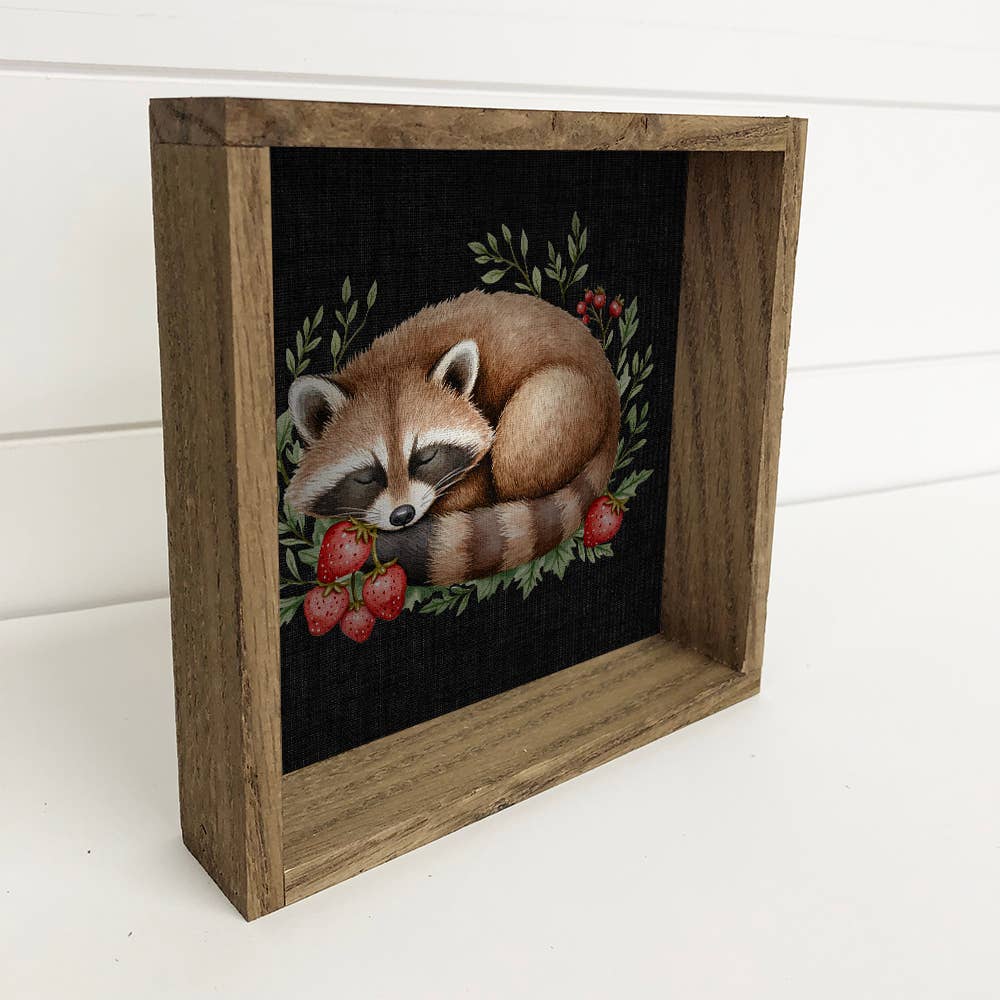 Sleeping Raccoon Woodland Berries - Cute Raccoon Canvas Art