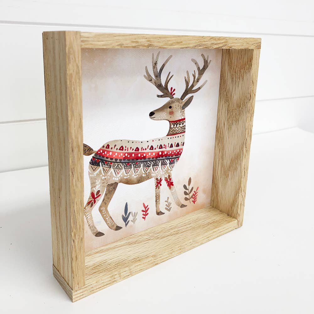 Scandi Watercolor Winter Deer - Deer Canvas Art - Wood Frame