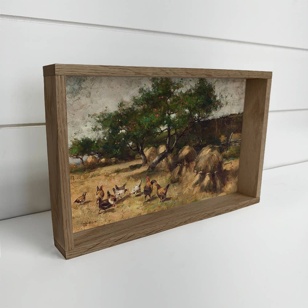 Chickens on the Farm - Farmhouse Canvas Art - Framed Artwork