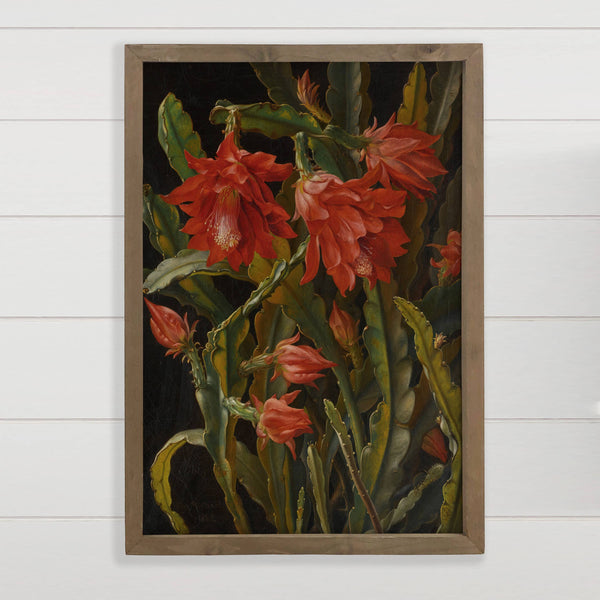 Christmas Cactus - Cactus Canvas Art - Wood Framed Decor
