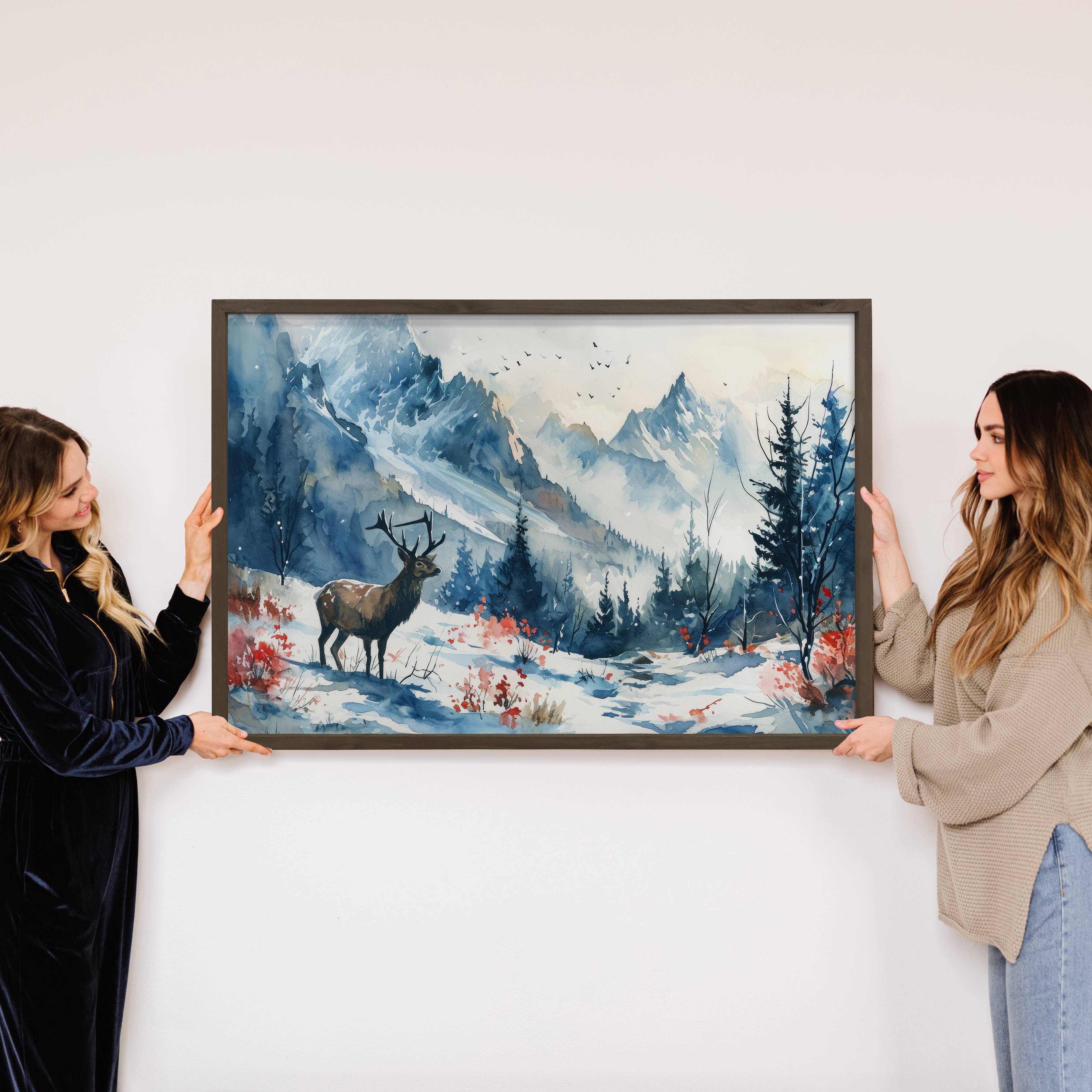 Winter Mountain Stag - Winter Canvas Art - Wood Framed Art
