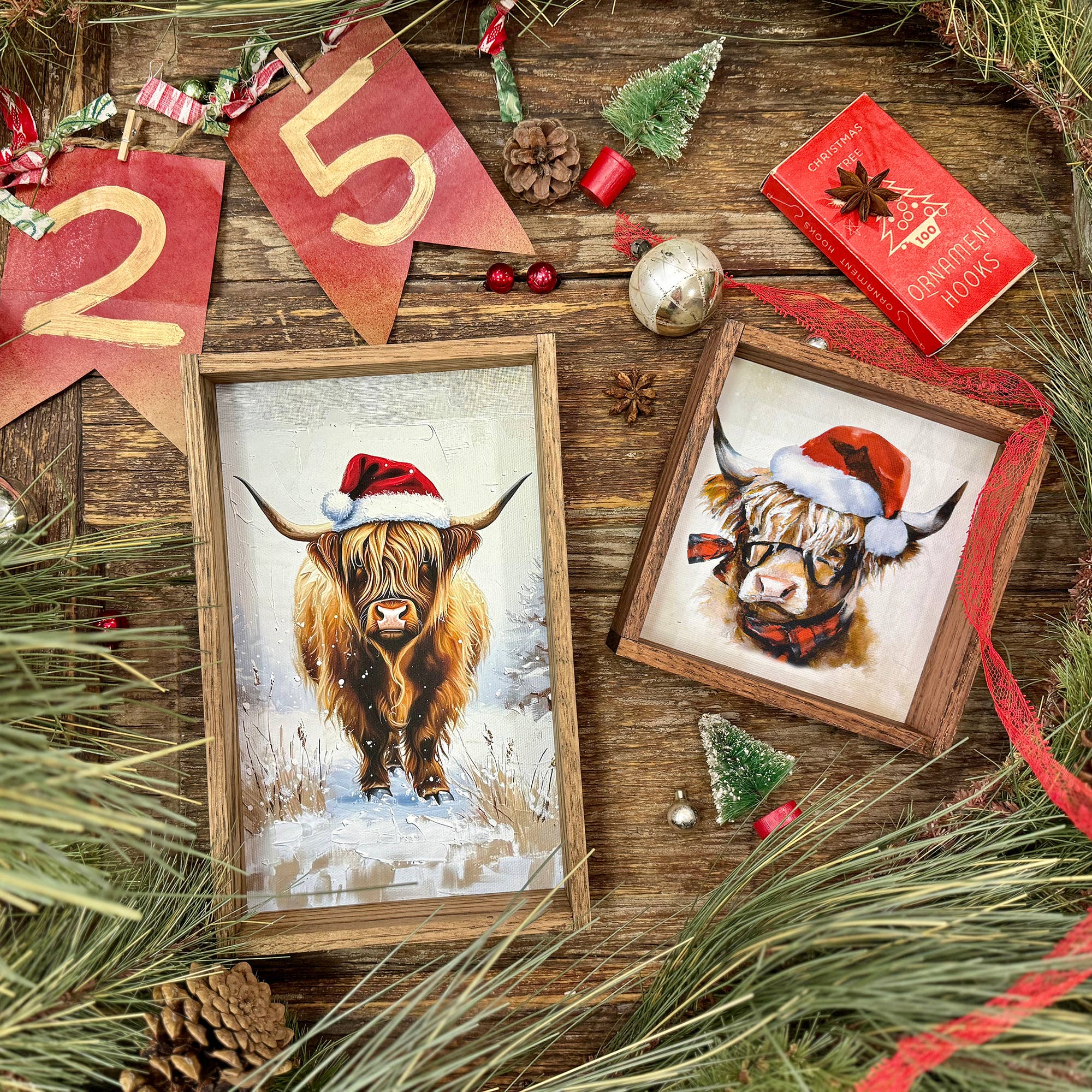 Snowy Highland Cow - Highland Cow Canvas Art - Wood Framed