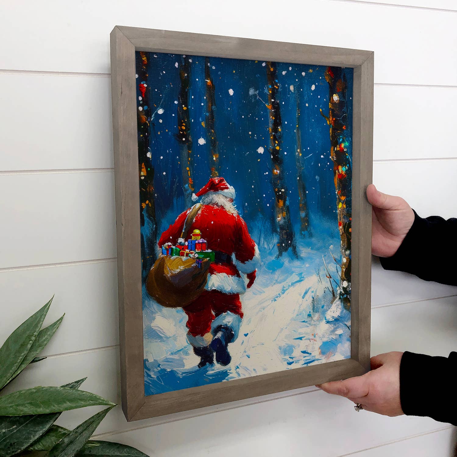 Santa Claus Walking in the Snow - Christmas Canvas Art