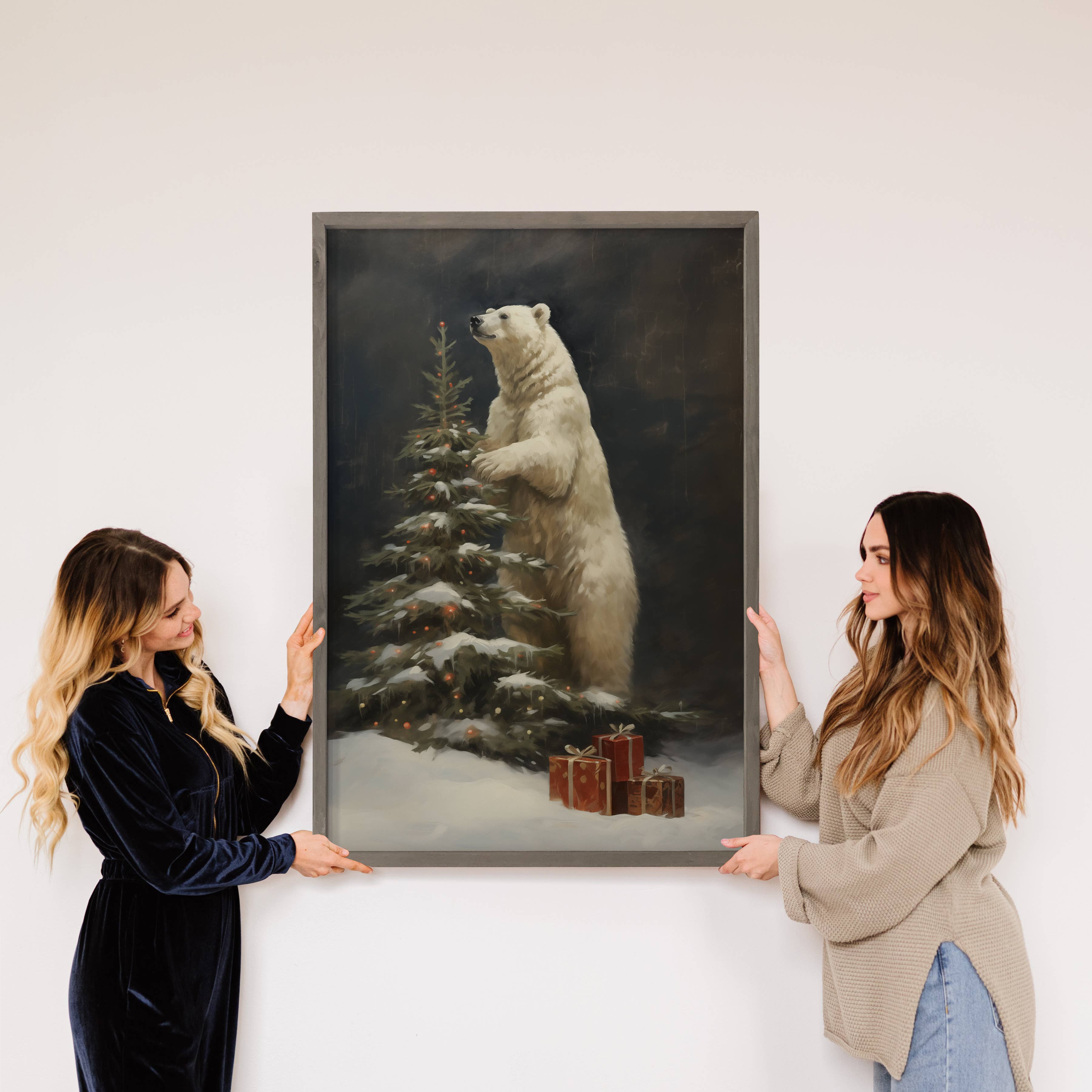 Polar Bear Christmas Tree - Christmas Animal Canvas Art