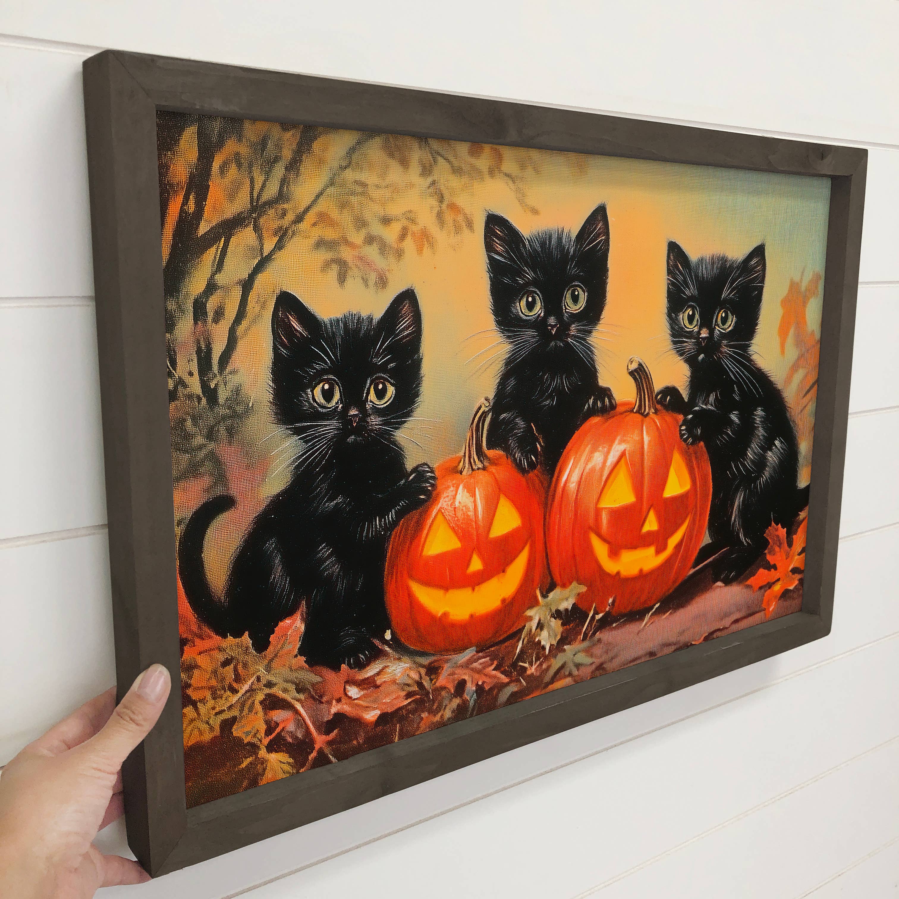 Three Black Kittens Halloween - Halloween Cat Canvas Art