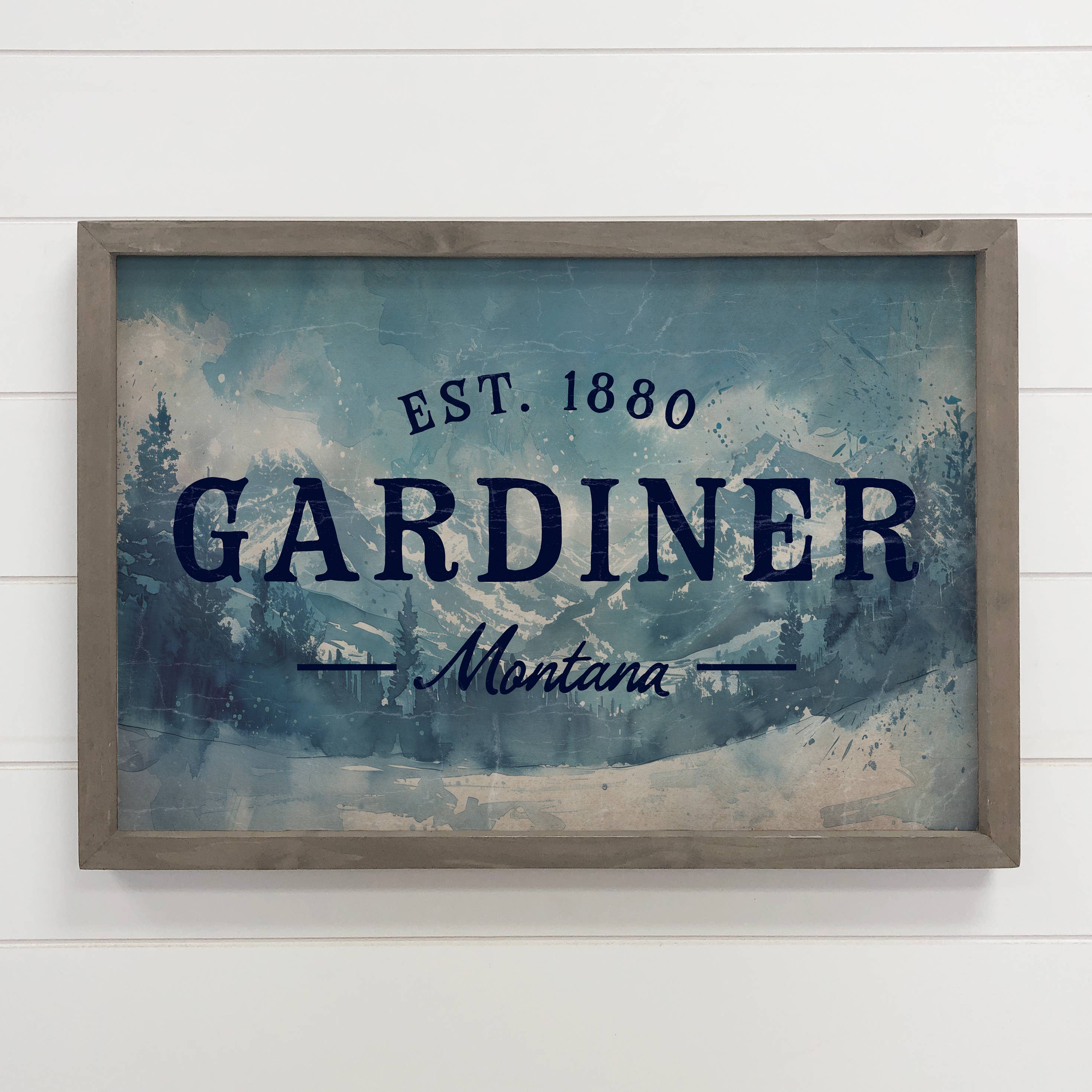 Custom Mountain Town Blue - Cabin Custom Sign - Wood Framed