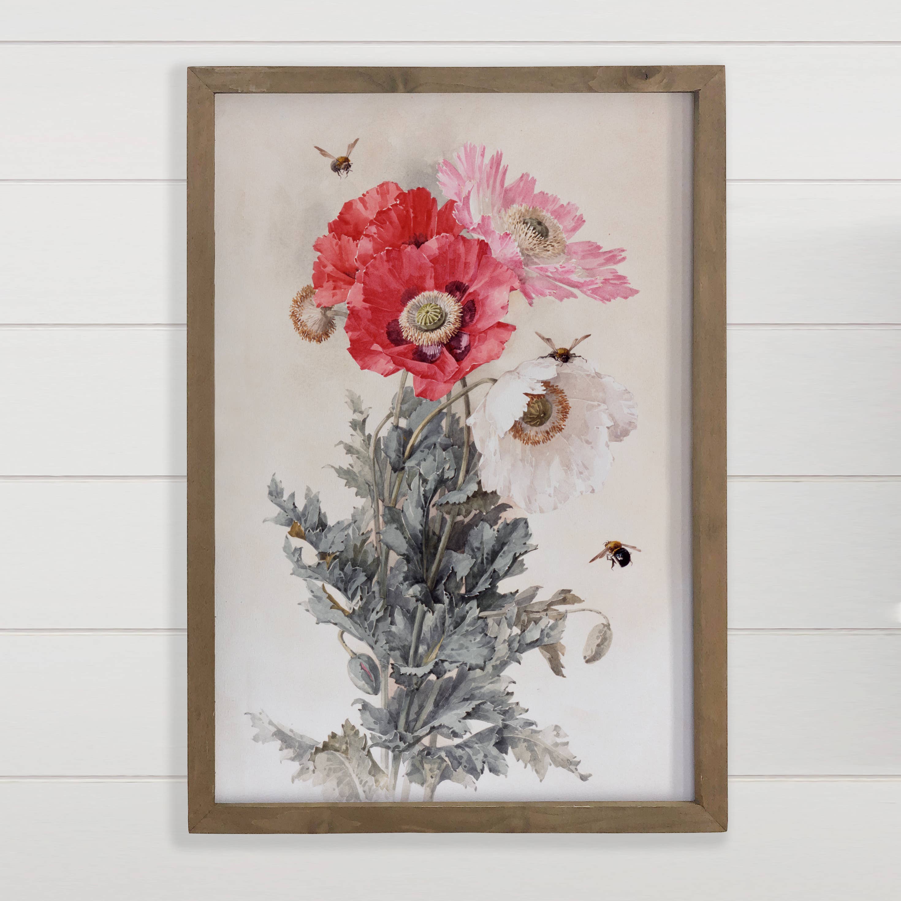 Poppies and Bees - Flower Canvas Art - Wood Framed Wall Art
