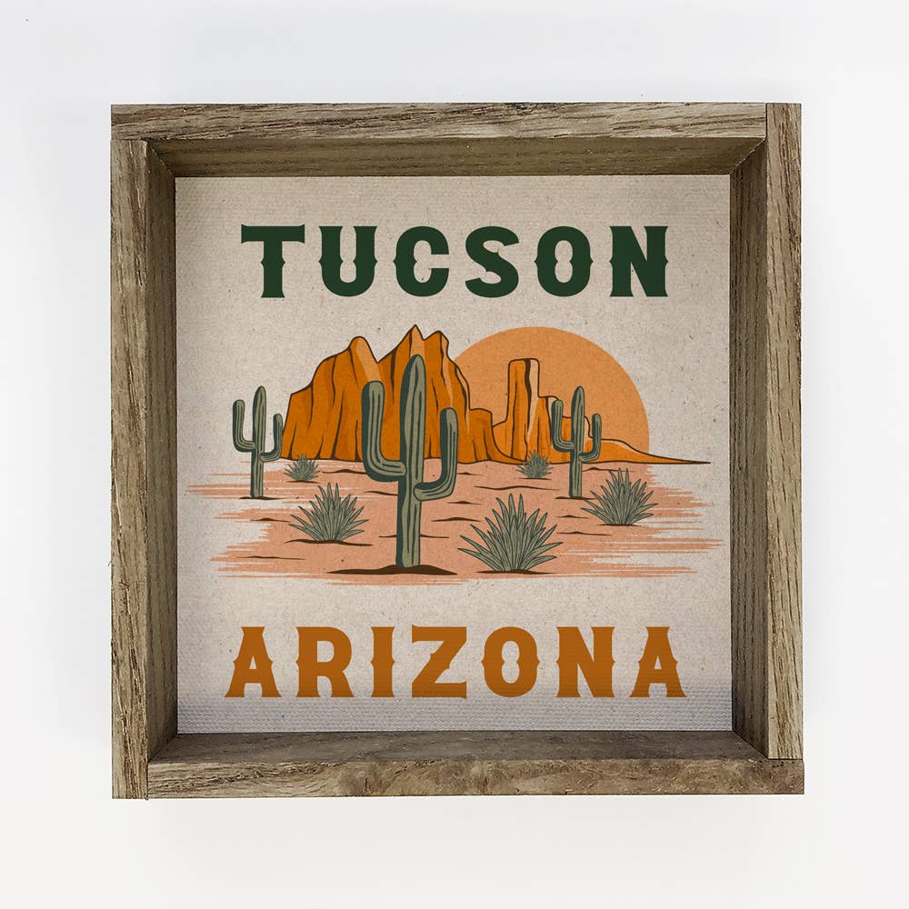 Desert Retro Cactus - Desert Canvas Art - Wood Framed Art