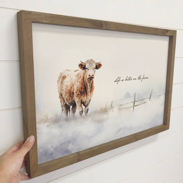 Life is Better on the Farm Cow - Cute Farm Canvas Art