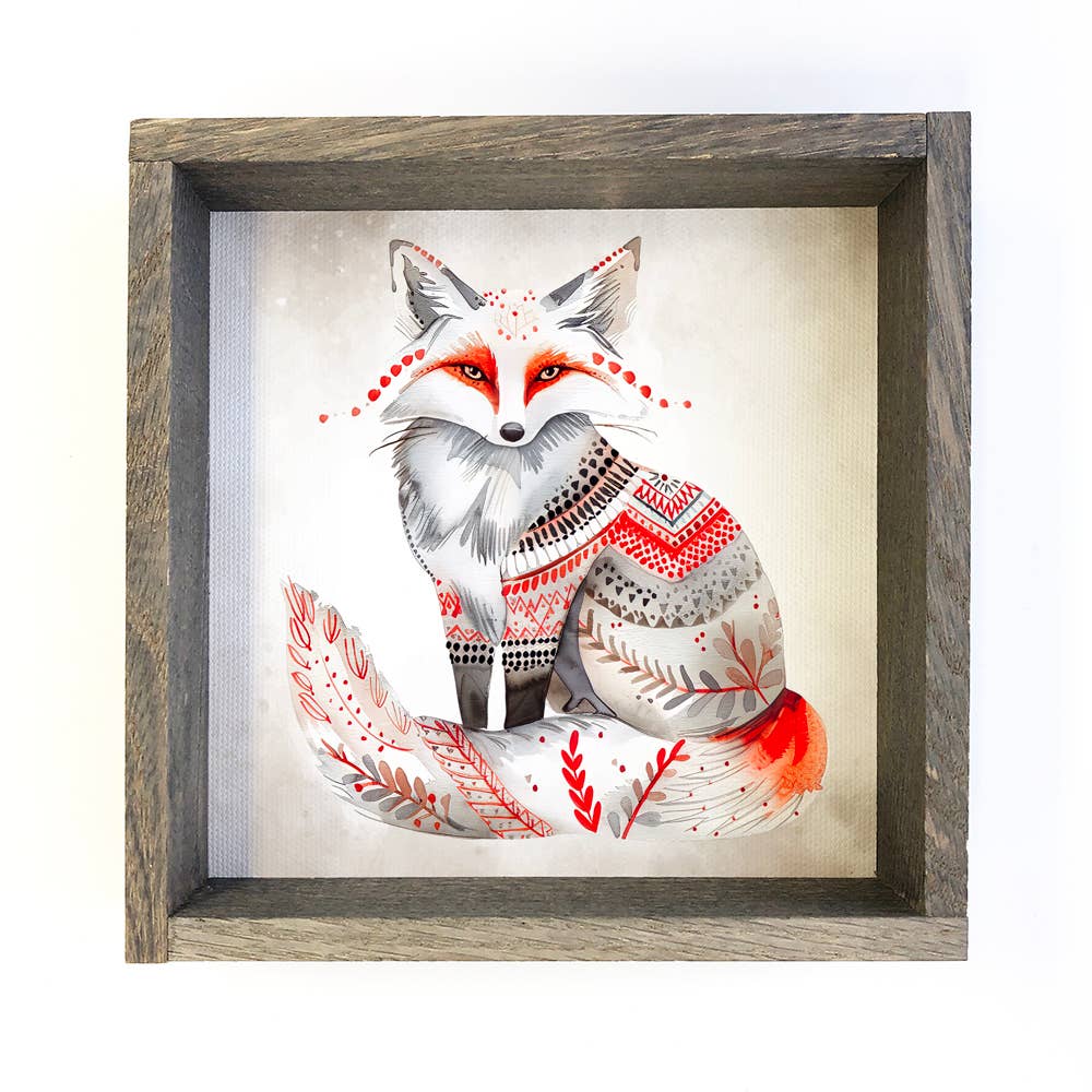 Scandi Watercolor Winter Fox - Fox Canvas Art - Wood Framed