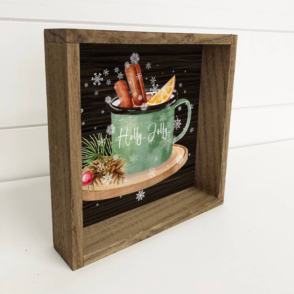 Holly Jolly Apple Cider - Christmas Canvas Art - Wood Framed