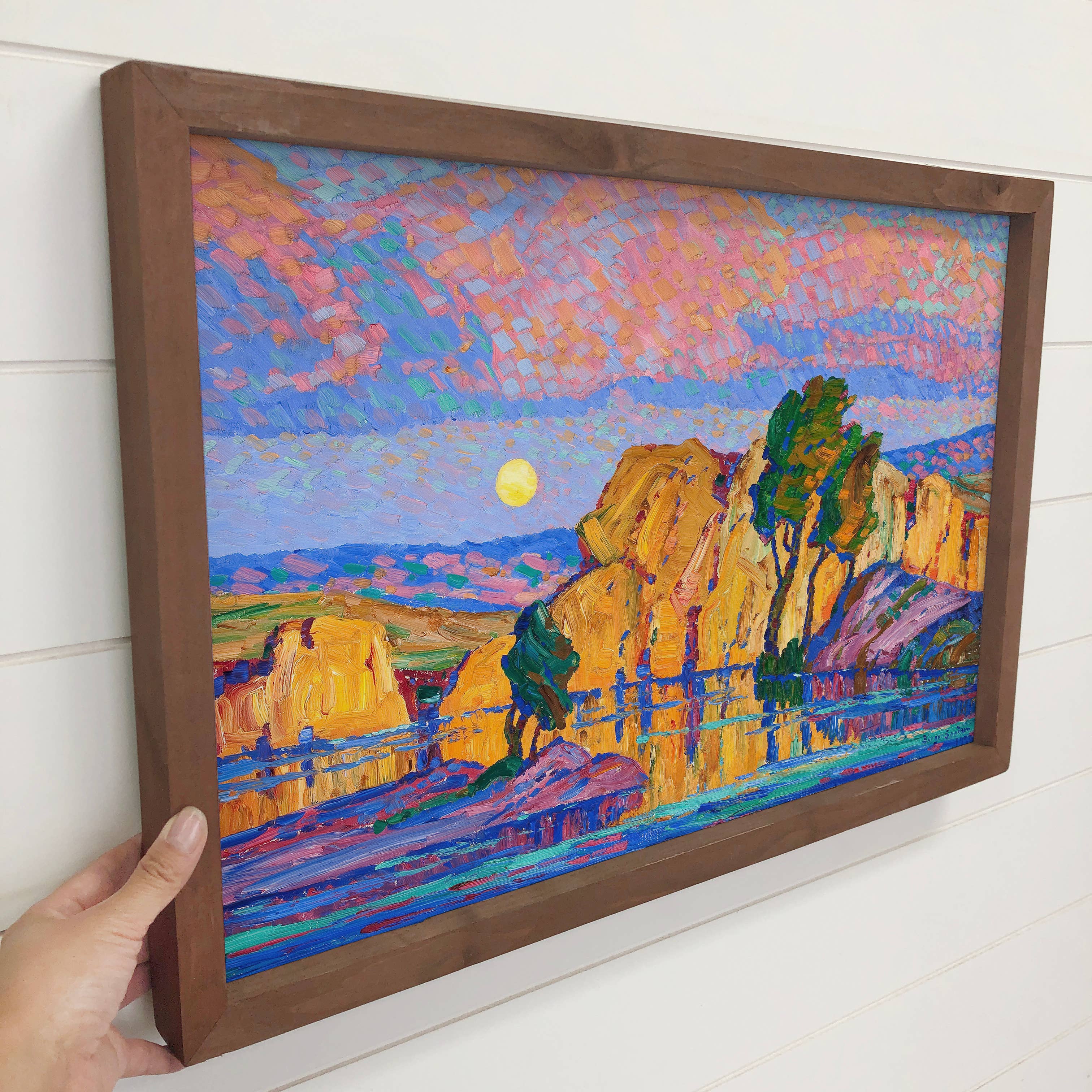 Late Moon Rising Landscape - Colorful Canvas Art - Framed