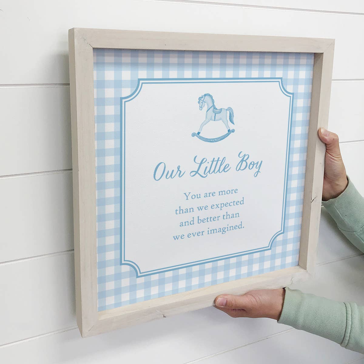 Gingham Blue Our Little Boy - Nursery Canvas Art - Framed