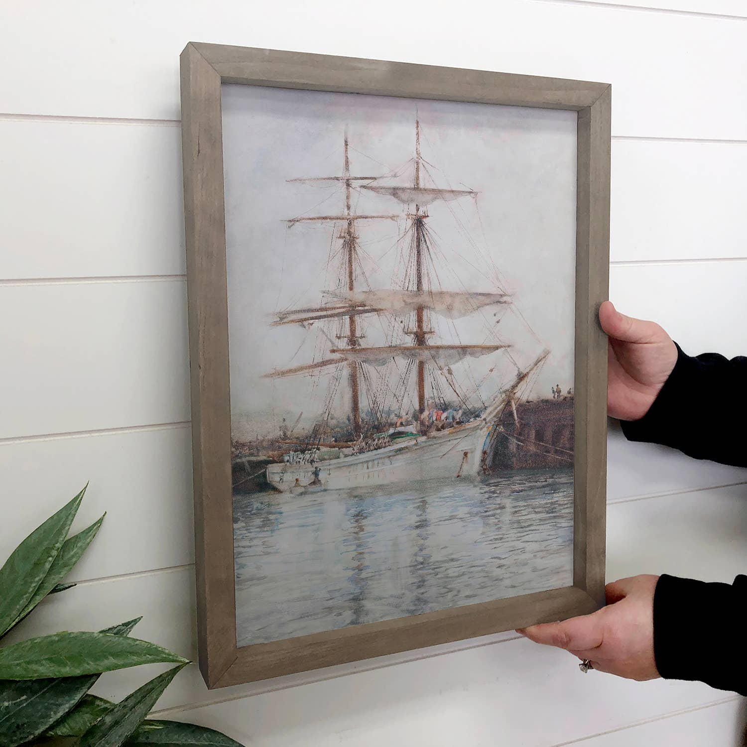 Moored Windjammer - Ship Canvas Art - Wood Framed Wall Art