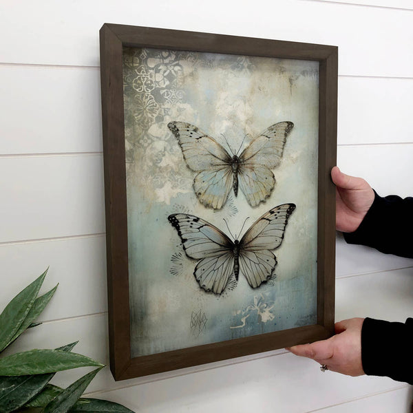Vintage Blue Aged Butterflies - Butterfly Canvas Art