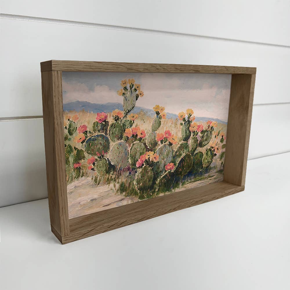 Flowering Prickly Pear Cactus - Cactus Canvas Art - Framed