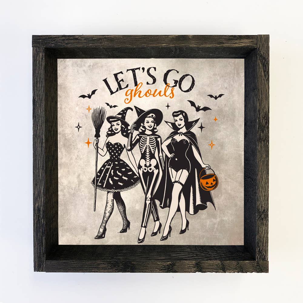 Lets Go Ghouls Witches - Halloween Canvas Word Art - Framed