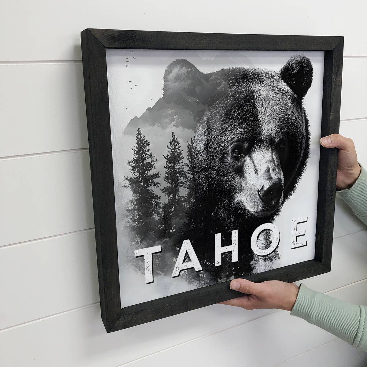 Custom Location Black and White Bear - Custom Canvas Art