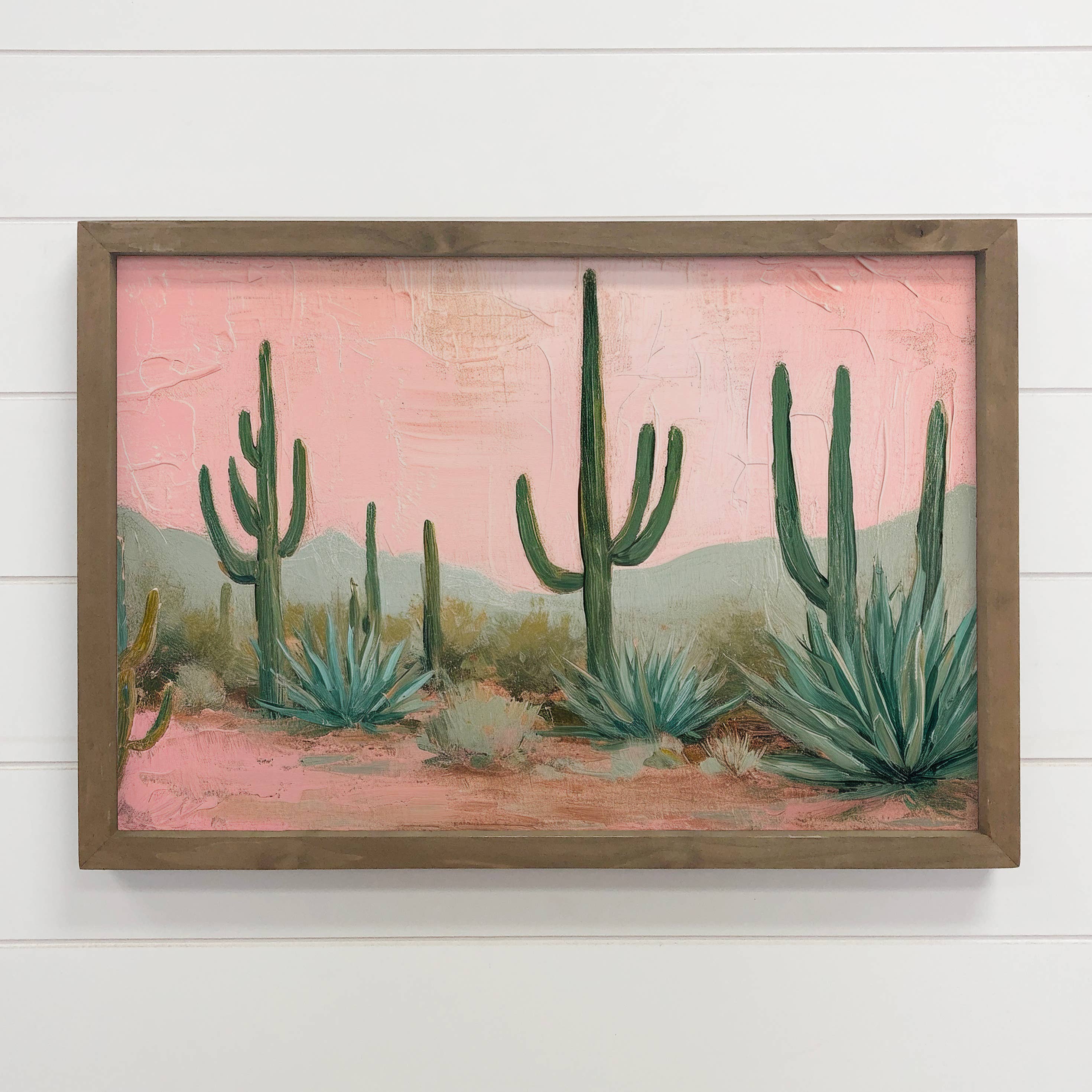 Green Pink Desert Dreams - Nature Canvas Art - Wood Framed