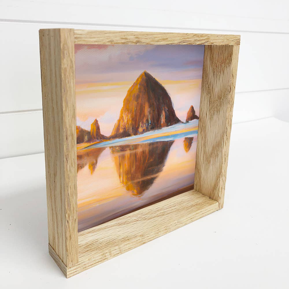 Haystack Rock Oregon Based Small Souvenir Wood Framed Sign