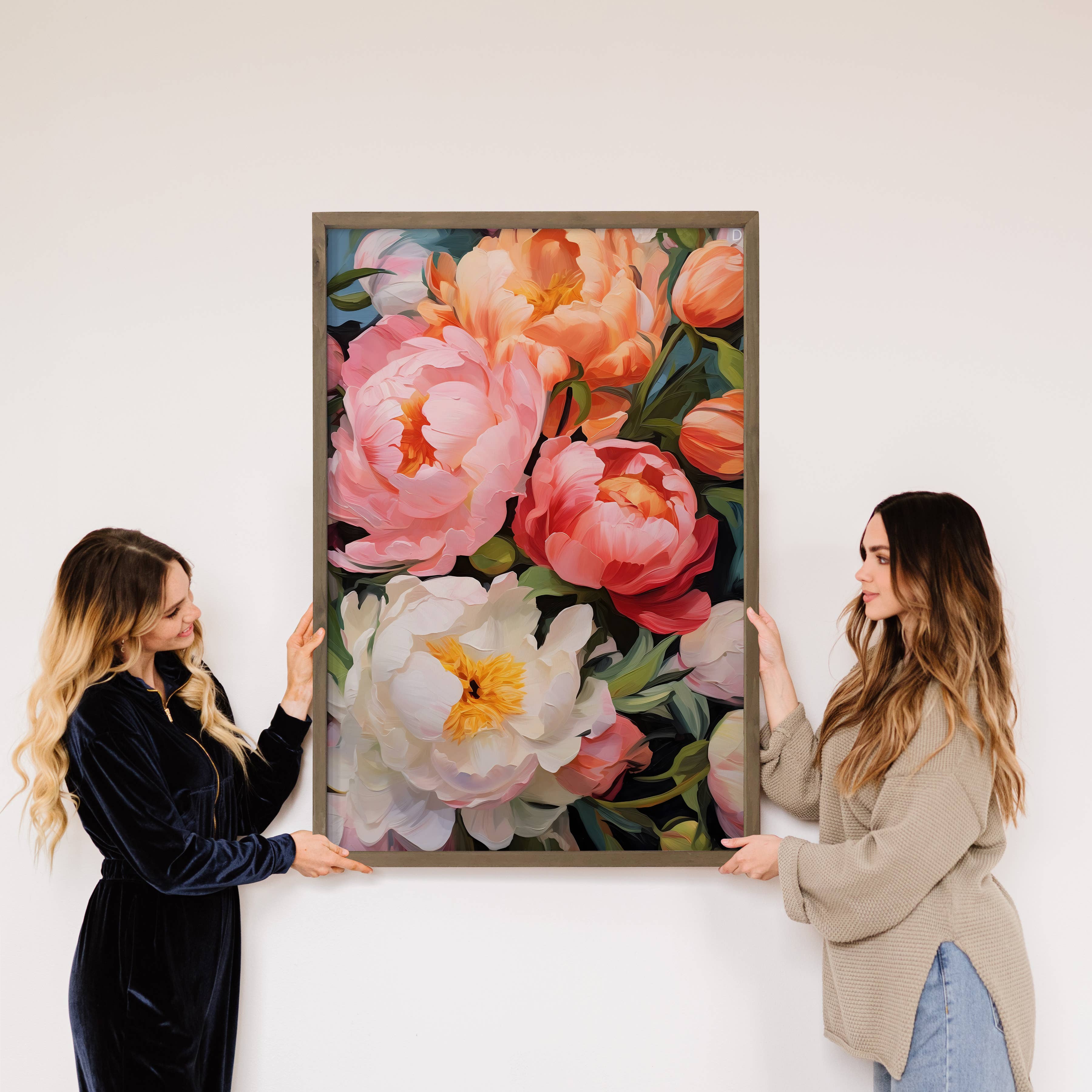 Colorful Peonies -Flower Canvas Wall Art - Wood Framed