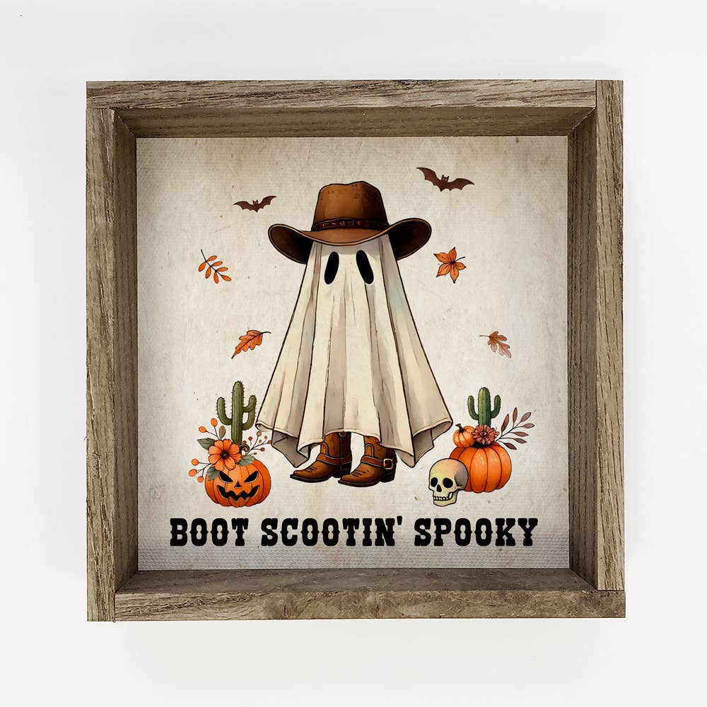 Boot Scootin Spooky - Cute Halloween Canvas Art - Wood Frame