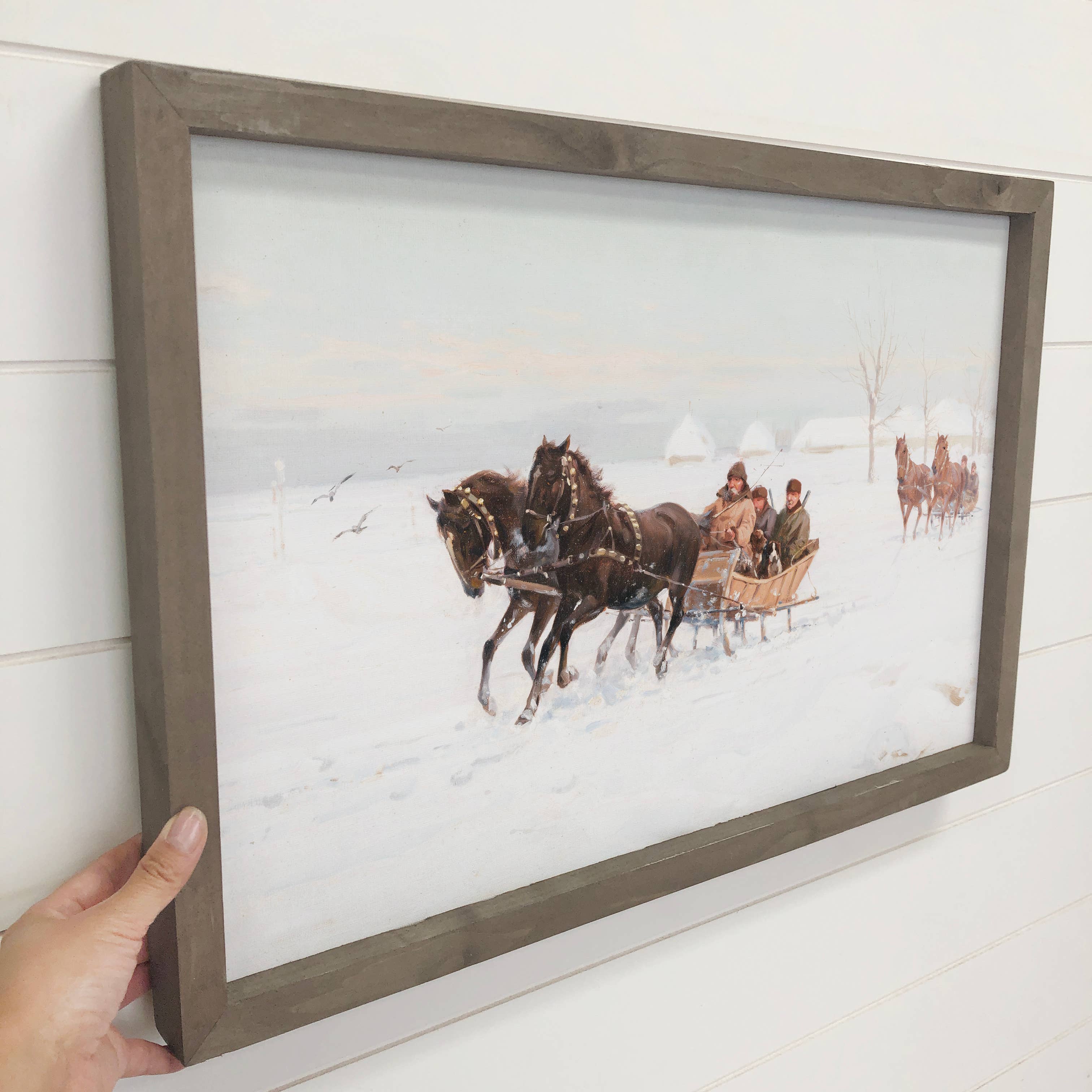 Vintage Snowy Sleigh Rides - Winter Canvas Art - Framed Art