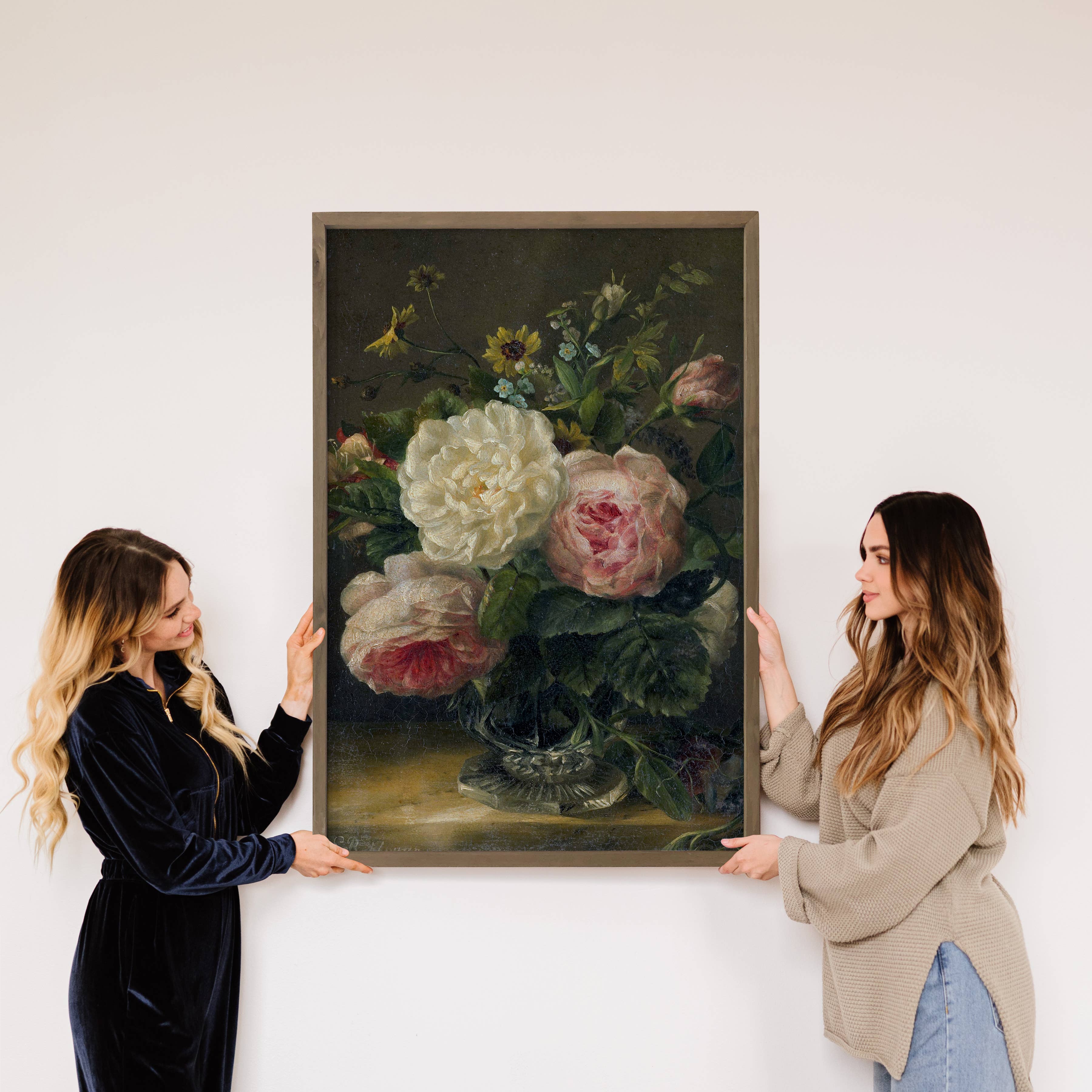 Dark Spring Blooms - Flower Canvas Art - Wood Framed Art