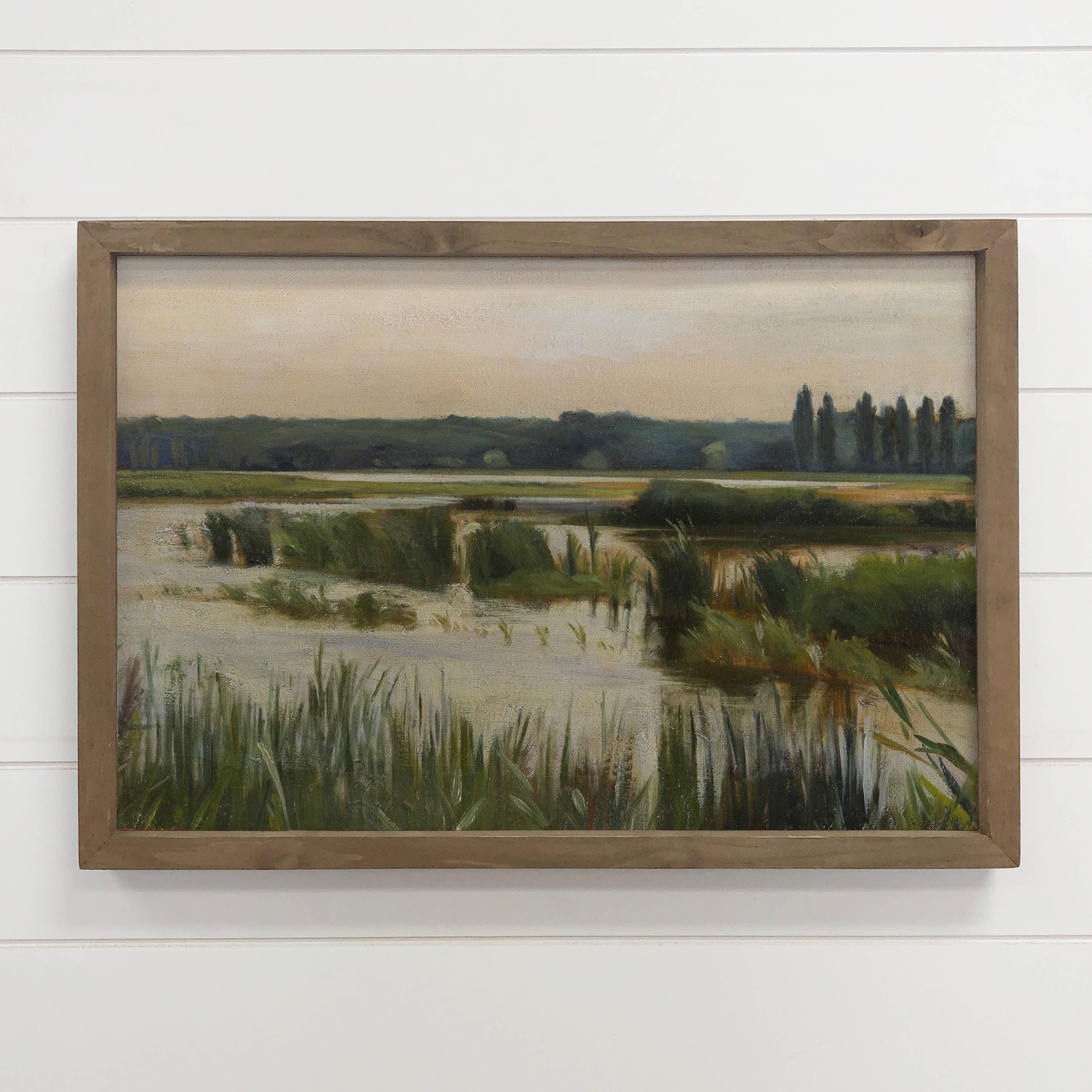Green Marshlands - Nature Landscape Canvas Art - Wood Framed