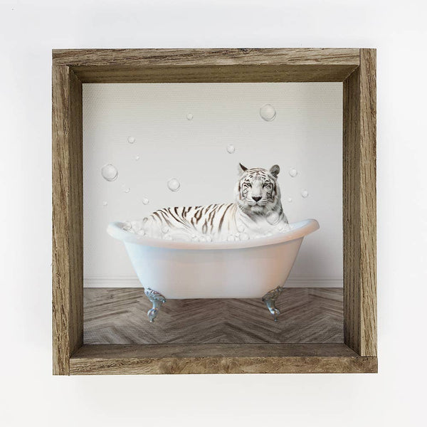 Kid's Bathroom Art - White Tiger in the Bath