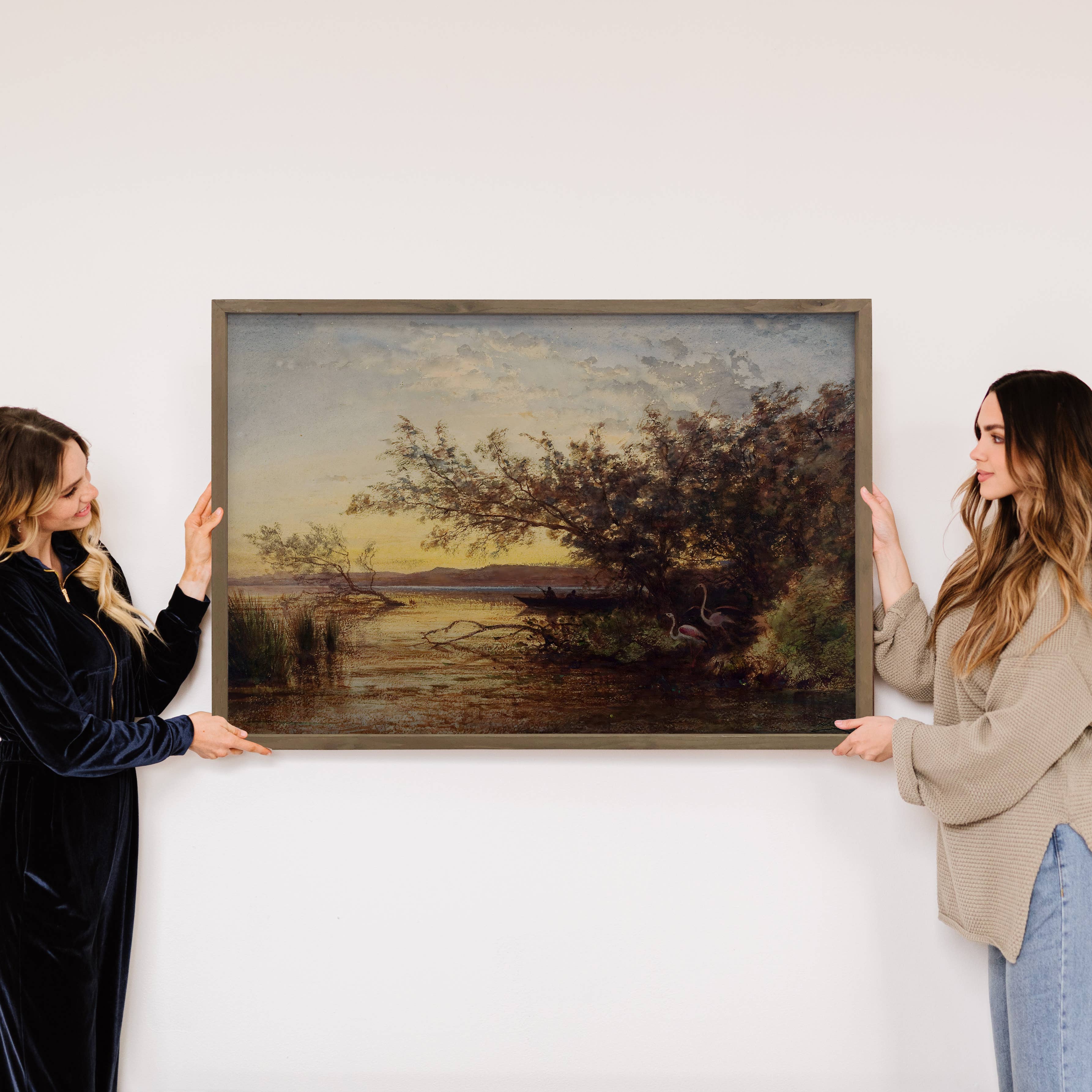 Flamingo Sunset - Bird Canvas Art - Wood Framed Wall Art