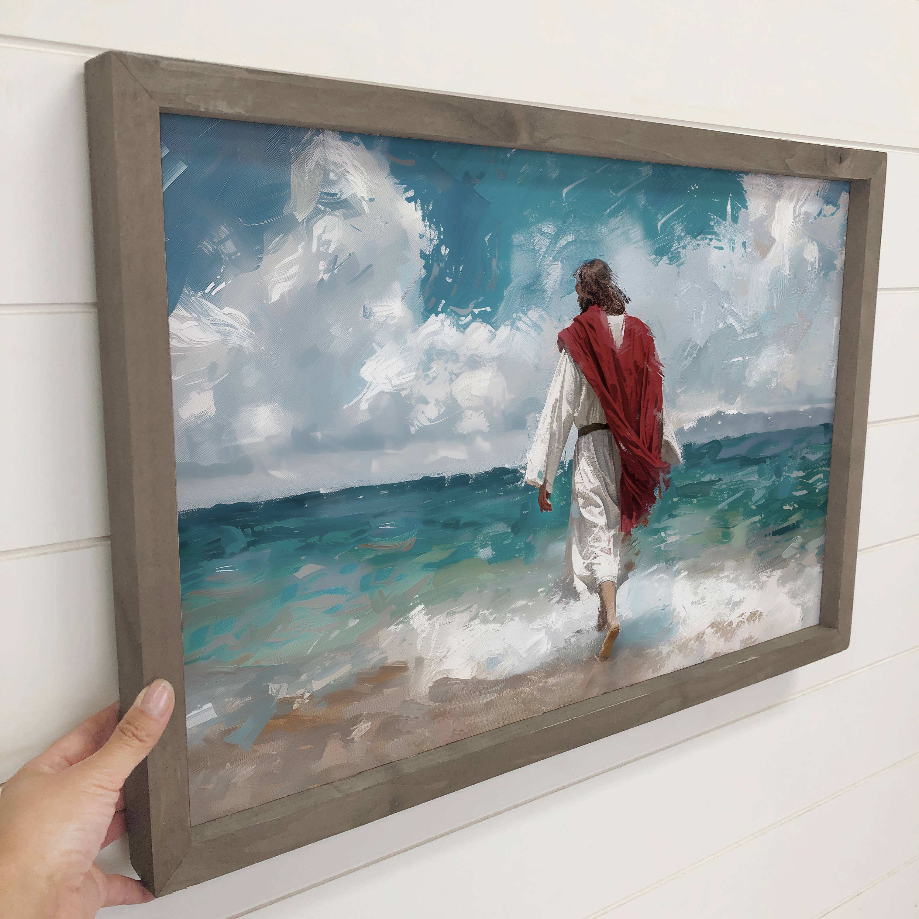 Jesus Water Modern Art - Jesus Canvas Art - Wood Framed Art