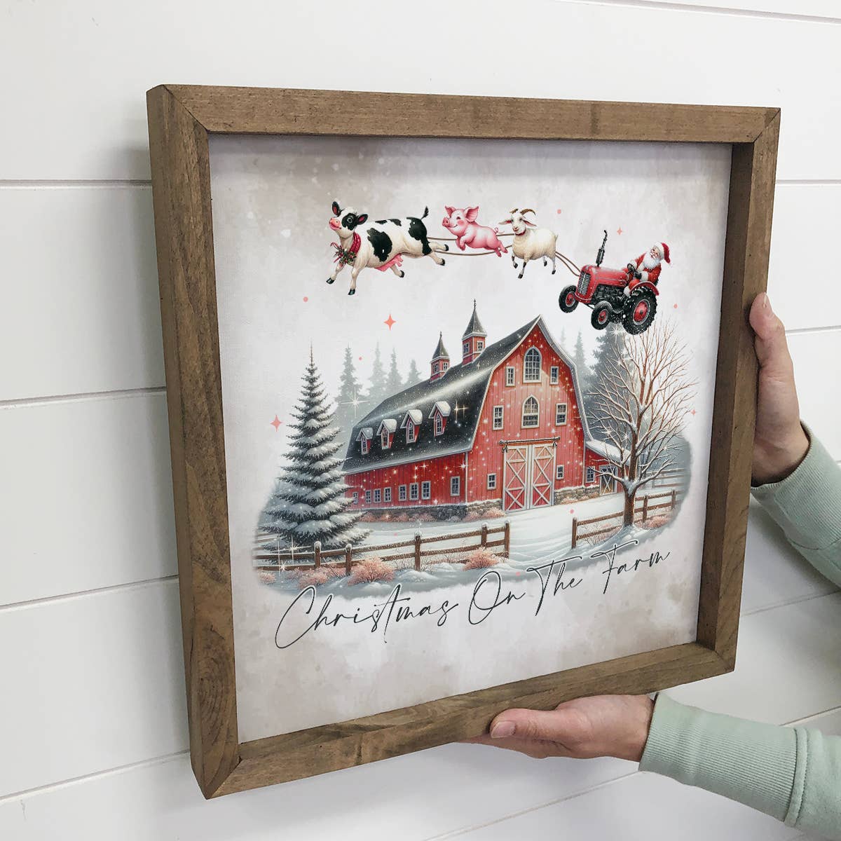 Christmas on the Farm - Christmas Canvas Art - Wood Framed