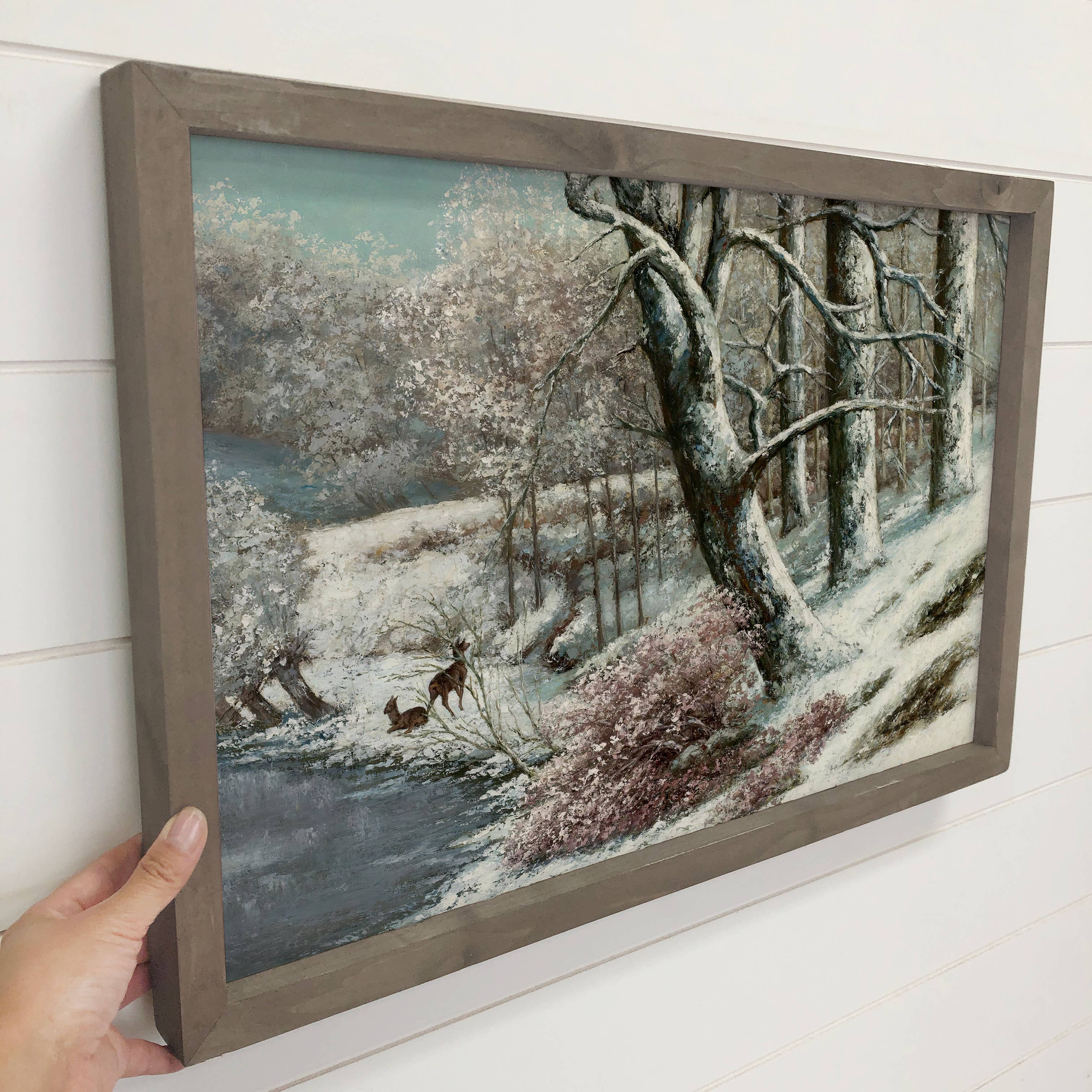 Winter Forest Little Deer - Mountain Lodge Canvas Art -