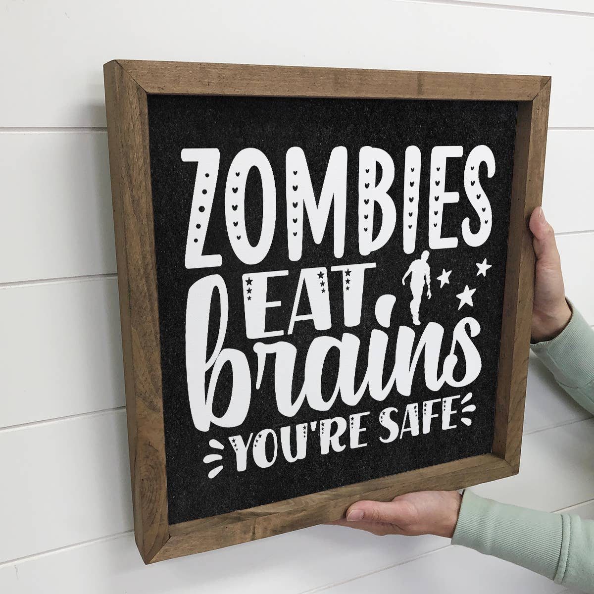 Cute Halloween Art- Zombie's Eat Brains Canvas Wood Sign
