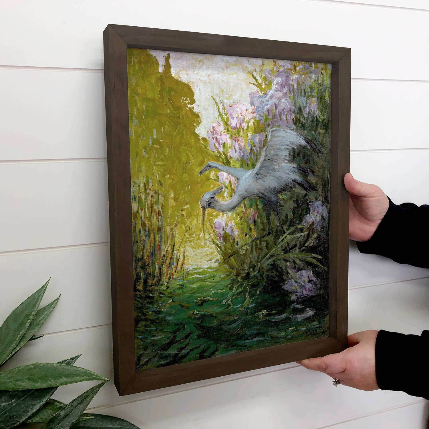 Heron in Reeds - Bird Canvas Art - Wood Framed Wall Art