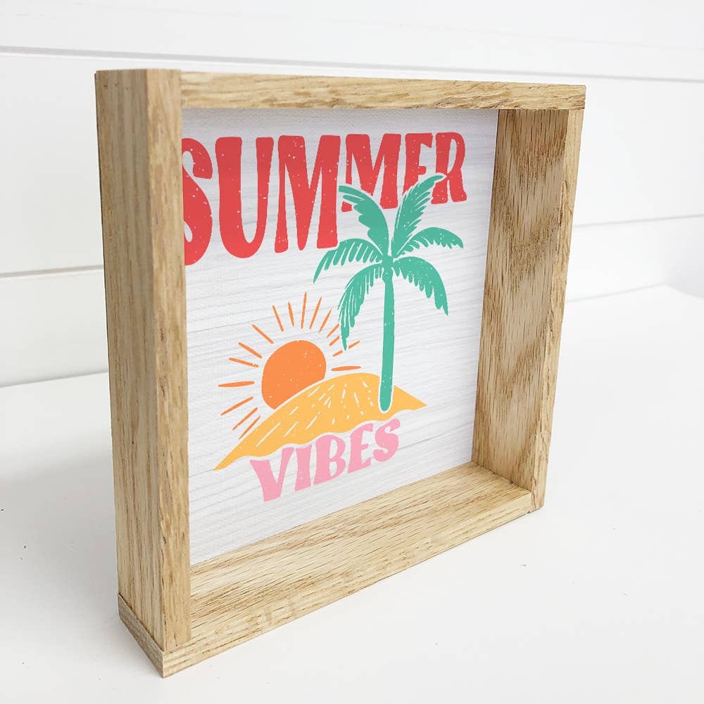 Summer Vibes - Summer Canvas Word Art - Wood Framed Decor