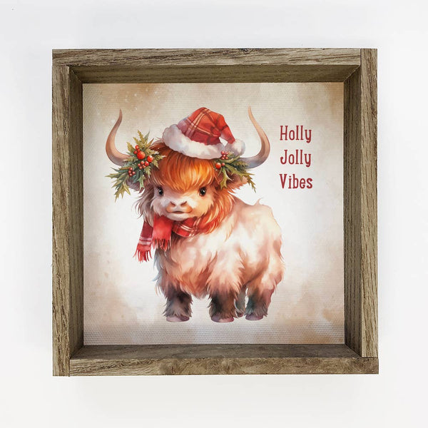Holly Jolly Vibes Highland Cow - Animal Holiday Canvas Art