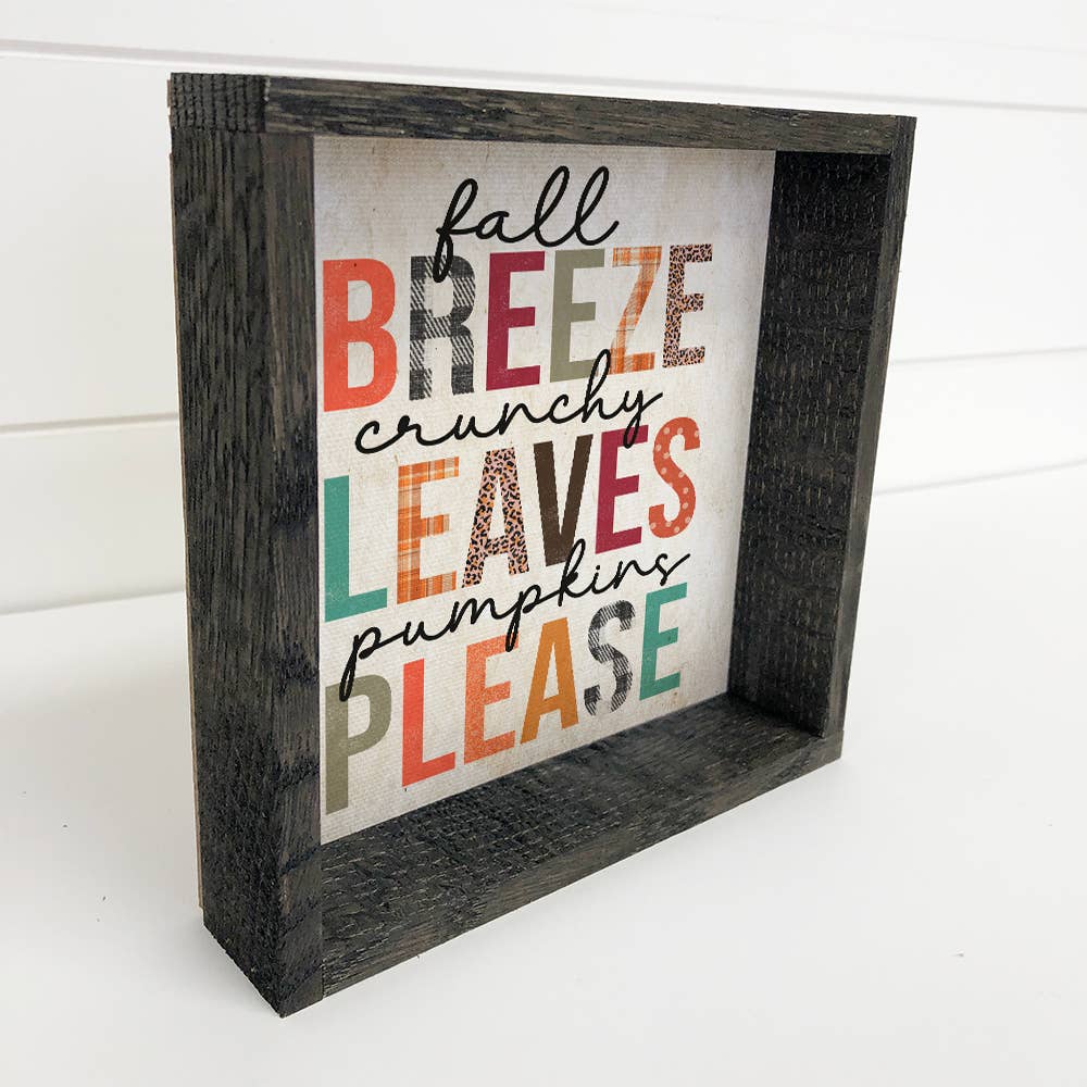 Fall Breeze Crunchy Leaves - Autumn Word Sign - Framed Art