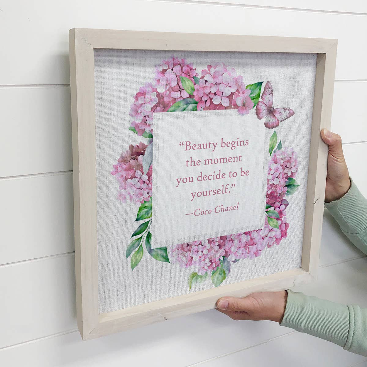 Pink Hydrangeas Beauty Begins Quote - Flower Word Canvas Art