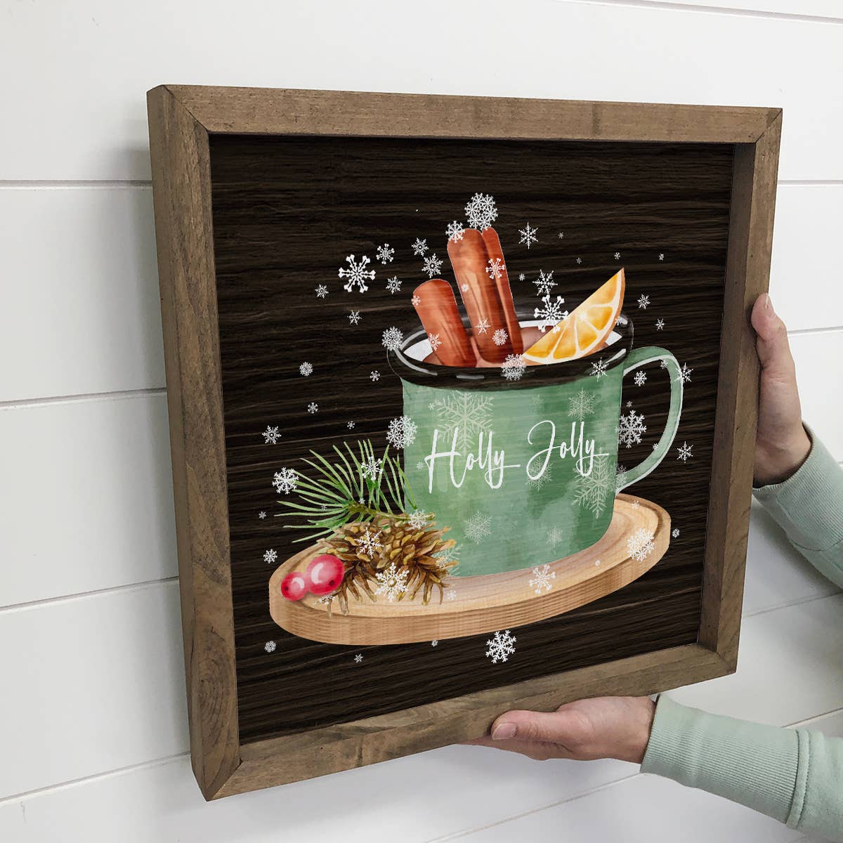 Holly Jolly Apple Cider - Christmas Canvas Art - Wood Framed