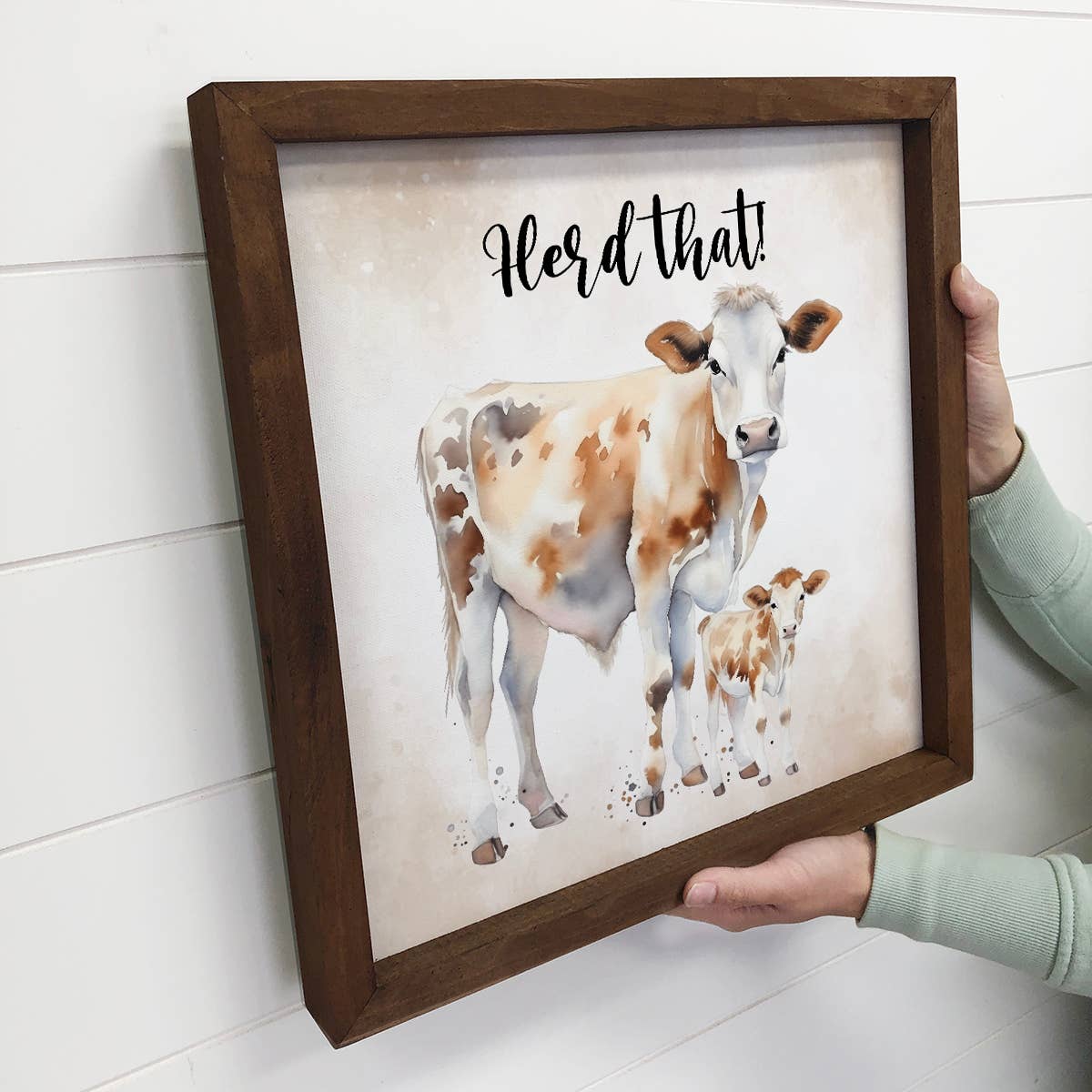 Herd That Cows - Cute Cow Watercolor - Farm Animal & Frame