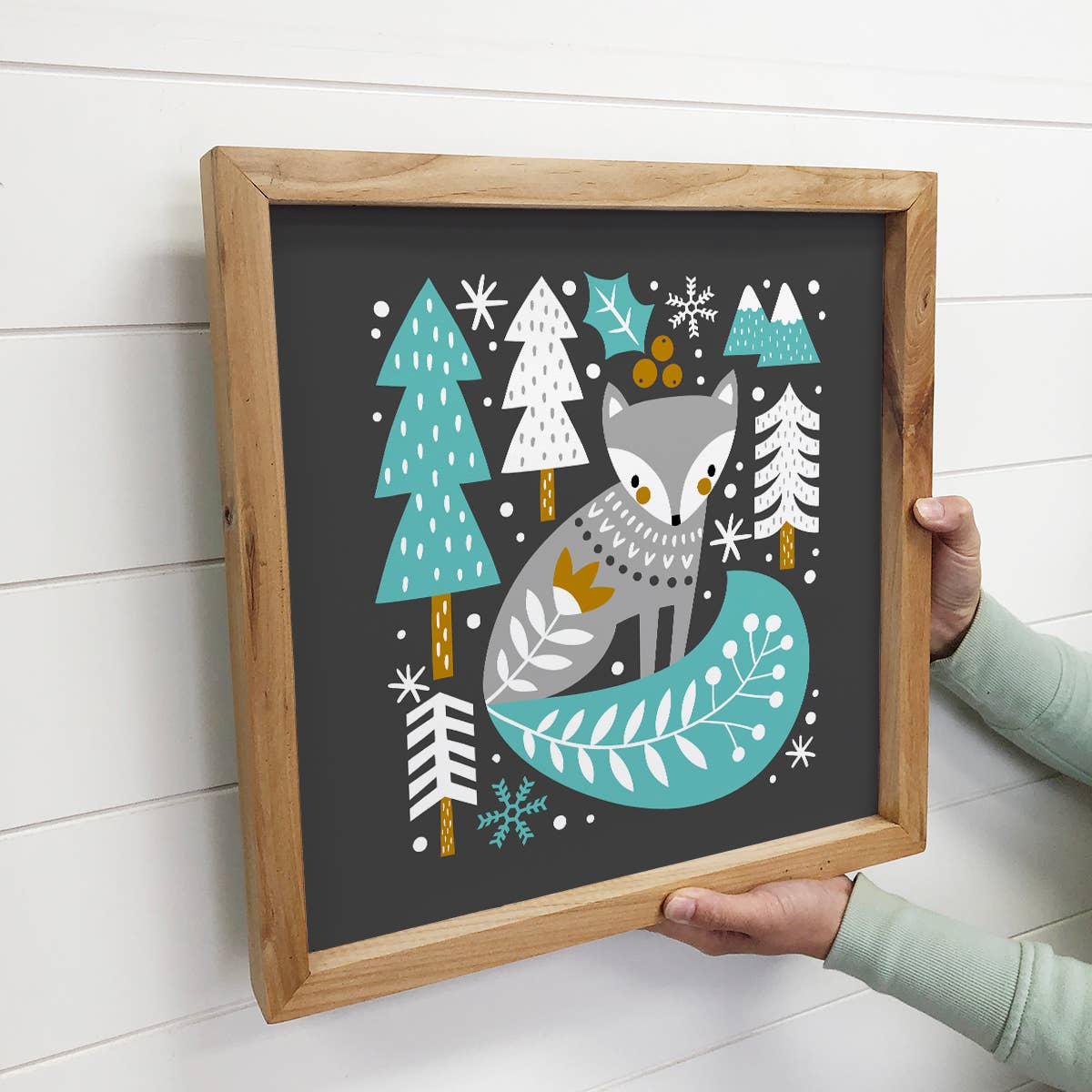 Scandinavian Christmas Fox - Framed Holiday Wall Art - Decor